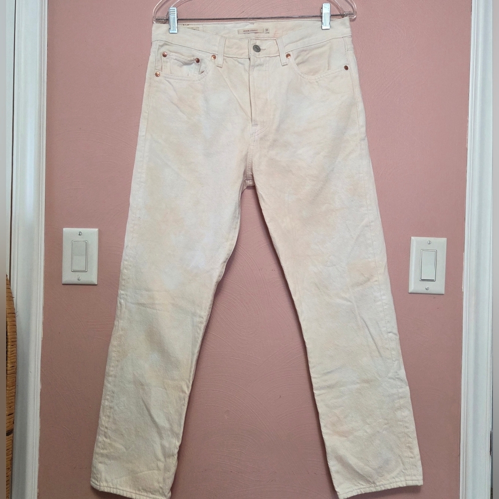 LEVI'S Prwmium Wedgie Straight High Rise Button Fly Jeans Peach Tie Dye Size 31